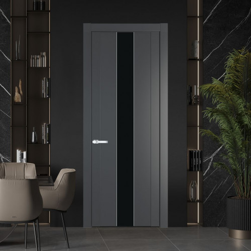 Межкомнатная дверь ProfilDoors 1.9P Графит Монохром черный молдинг Серебро