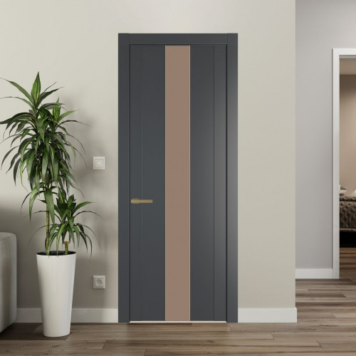 Межкомнатная дверь ProfilDoors 1.9P.O Графит Монохром капучино молдинг Золото