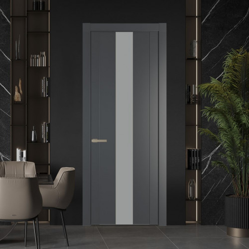 Межкомнатная дверь ProfilDoors 1.9P.O Графит Монохром серый молдинг Никель матовый