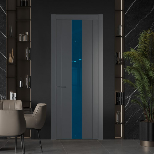 Межкомнатная дверь ProfilDoors 1.9P Графит Зеркало Blue молдинг Серая ночь