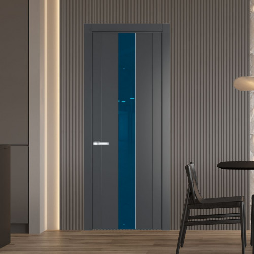 Межкомнатная дверь ProfilDoors 1.9P Графит Зеркало Blue молдинг Серебро