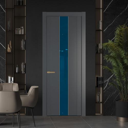 Межкомнатная дверь ProfilDoors 1.9P Графит Зеркало Blue молдинг Золото