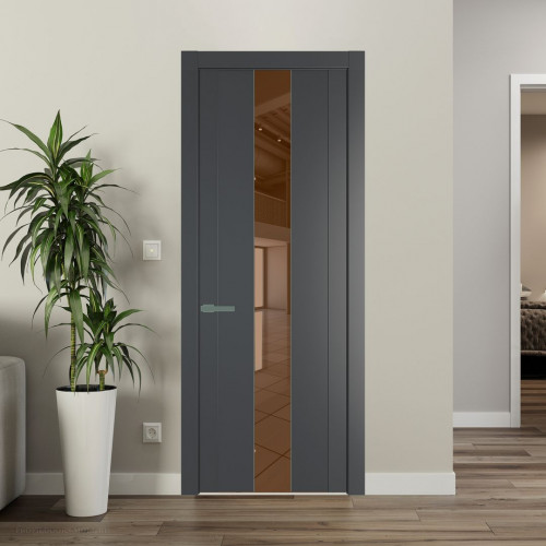 Межкомнатная дверь ProfilDoors 1.9P Графит Зеркало Bronza молдинг Зеленый воск