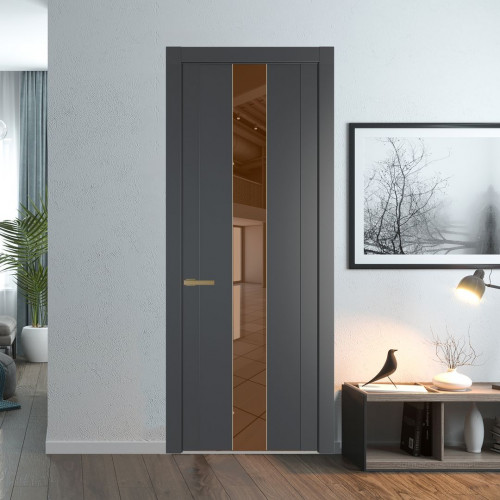 Межкомнатная дверь ProfilDoors 1.9P Графит Зеркало Bronza молдинг Золото