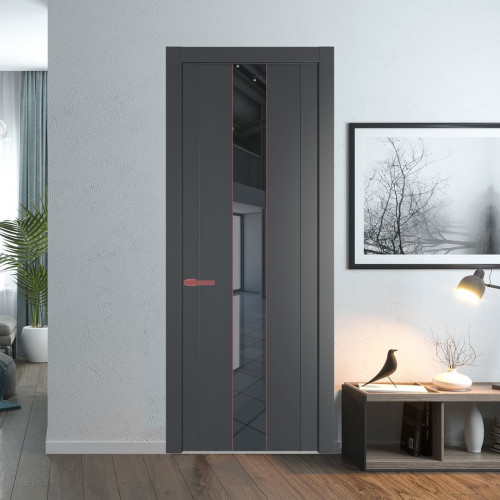 Межкомнатная дверь ProfilDoors 1.9P.O Графит Зеркало Grey молдинг Красный антрацит
