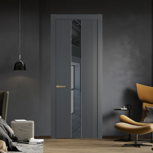 Межкомнатная дверь ProfilDoors 1.9P Графит Зеркало Grey молдинг Золото