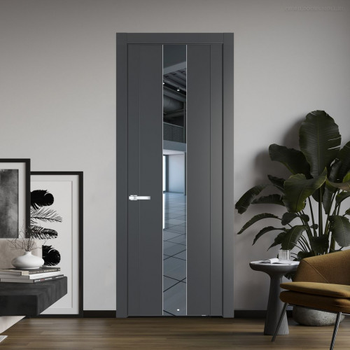 Межкомнатная дверь ProfilDoors 1.9P.O Графит Зеркало молдинг Серебро