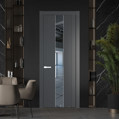 Межкомнатная дверь ProfilDoors 1.9P Графит Зеркало молдинг Вайт