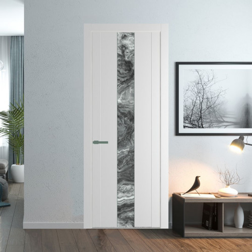 Межкомнатная дверь ProfilDoors 1.9P Крем Вайт Атриум серебро молдинг Зеленый воск