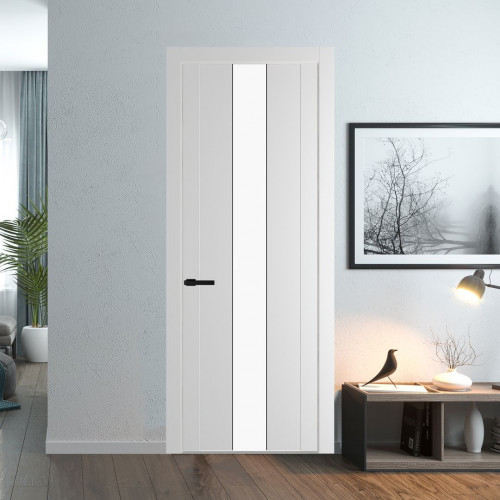 Межкомнатная дверь ProfilDoors 1.9P Крем Вайт Монохром белый просветленный молдинг Черный матовый