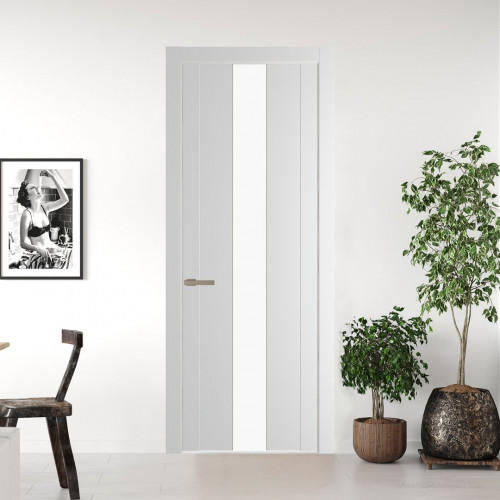 Межкомнатная дверь ProfilDoors 1.9P Крем Вайт Монохром белый просветленный молдинг Никель матовый