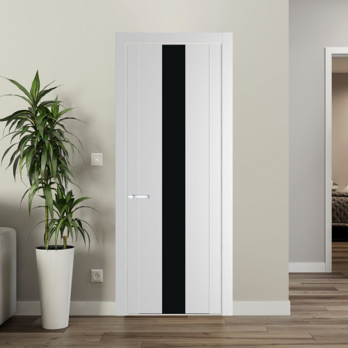 Межкомнатная дверь ProfilDoors 1.9P.O Крем Вайт Монохром черный молдинг Серебро