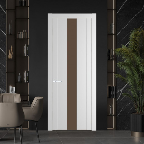 Межкомнатная дверь ProfilDoors 1.9P.O Крем Вайт Монохром гляссе молдинг Серебро