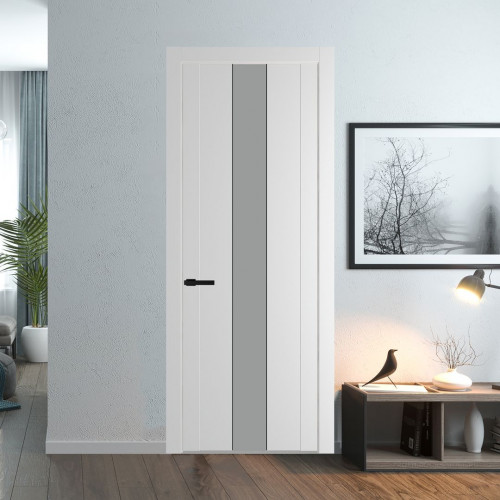 Межкомнатная дверь ProfilDoors 1.9P Крем Вайт Монохром серый молдинг Черный матовый