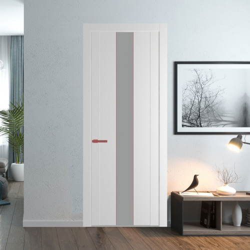 Межкомнатная дверь ProfilDoors 1.9P Крем Вайт Монохром серый молдинг Красный антрацит