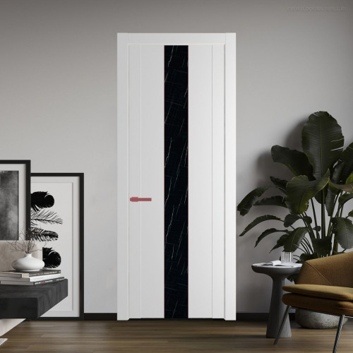 Межкомнатная дверь ProfilDoors 1.9P Крем Вайт Неро мрамор молдинг Красный антрацит