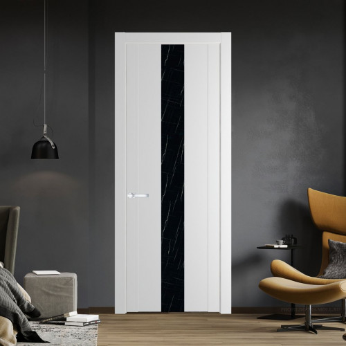 Межкомнатная дверь ProfilDoors 1.9P Крем Вайт Неро мрамор молдинг Серебро