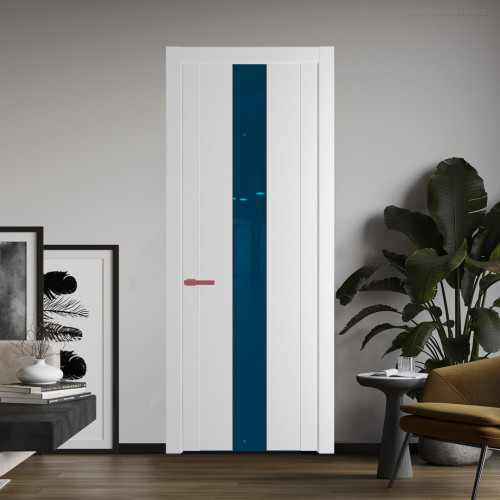 Межкомнатная дверь ProfilDoors 1.9P Крем Вайт Зеркало Blue молдинг Красный антрацит