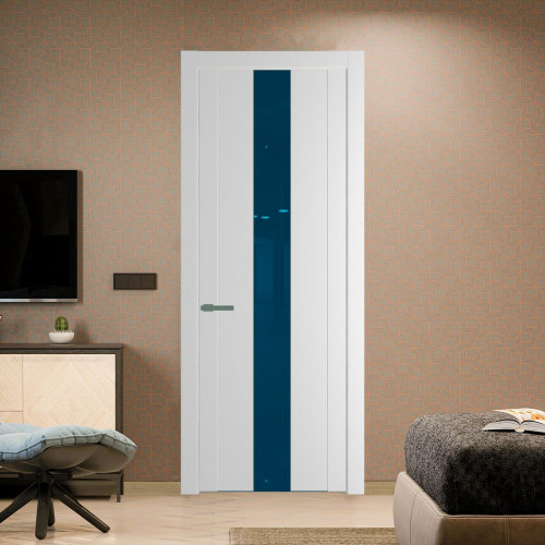 Межкомнатная дверь ProfilDoors 1.9P Крем Вайт Зеркало Blue молдинг Зеленый воск