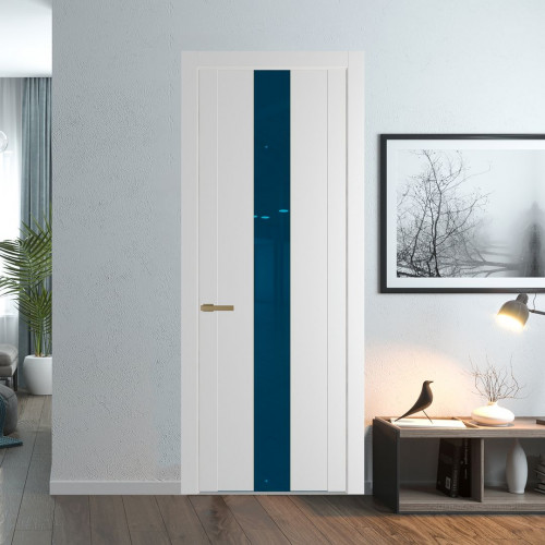 Межкомнатная дверь ProfilDoors 1.9P Крем Вайт Зеркало Blue молдинг Золото