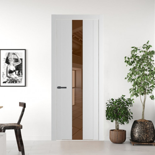 Межкомнатная дверь ProfilDoors 1.9P Крем Вайт Зеркало Bronza молдинг Серая ночь