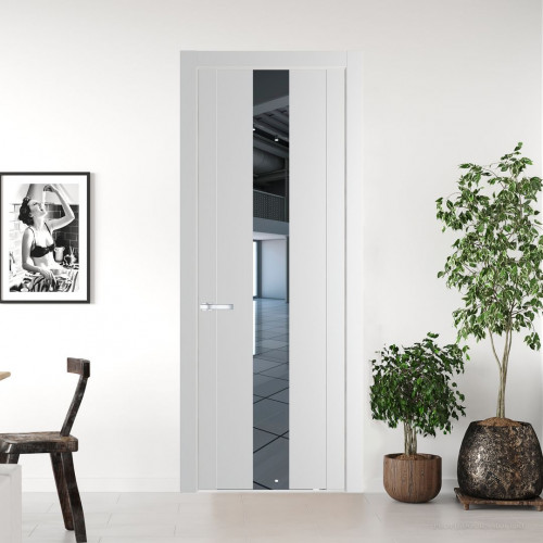 Межкомнатная дверь ProfilDoors 1.9P Крем Вайт Зеркало молдинг Серебро