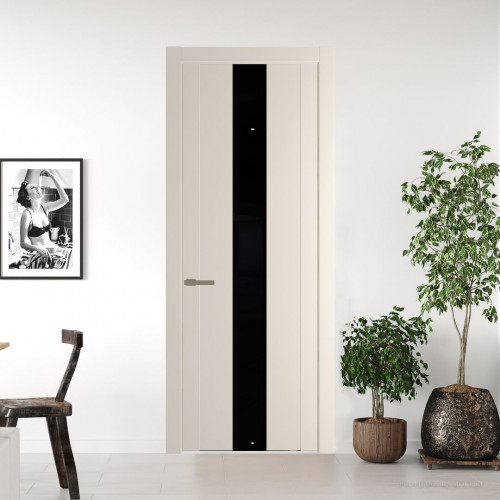 Межкомнатная дверь ProfilDoors 1.9P.O Кремовая Магнолия Lacobel Черный лак молдинг Шампань