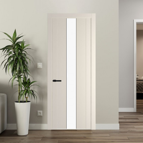 Межкомнатная дверь ProfilDoors 1.9P Кремовая Магнолия Монохром белый просветленный молдинг Черный матовый