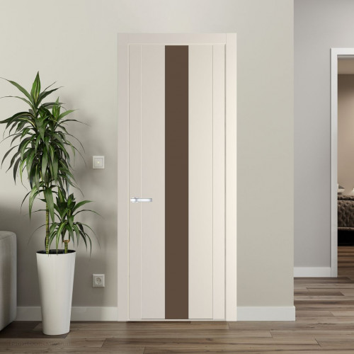Межкомнатная дверь ProfilDoors 1.9P.O Кремовая Магнолия Монохром гляссе молдинг Серебро
