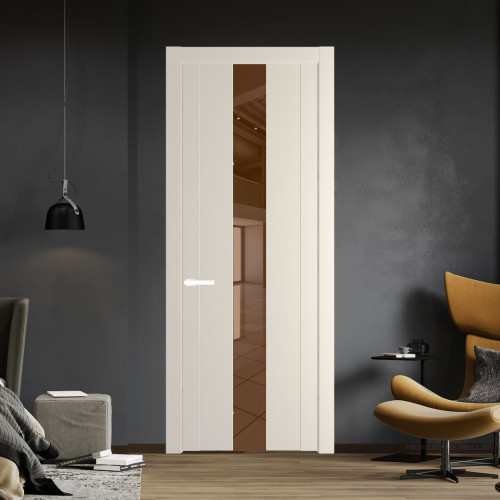 Межкомнатная дверь ProfilDoors 1.9P.O Кремовая Магнолия Зеркало Bronza молдинг Вайт