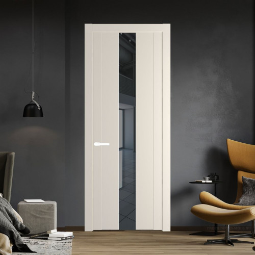 Межкомнатная дверь ProfilDoors 1.9P Кремовая Магнолия Зеркало Grey молдинг Вайт