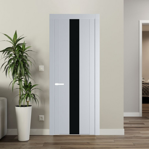 Межкомнатная дверь ProfilDoors 1.9P.O Лайт Грей Монохром черный молдинг Вайт