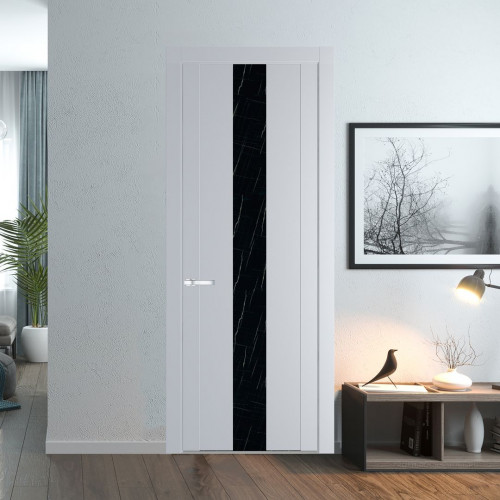 Межкомнатная дверь ProfilDoors 1.9P Лайт Грей Неро мрамор молдинг Серебро