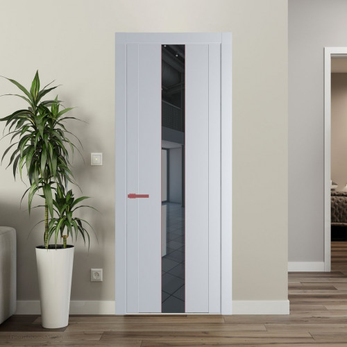 Межкомнатная дверь ProfilDoors 1.9P.O Лайт Грей Зеркало Grey молдинг Красный антрацит