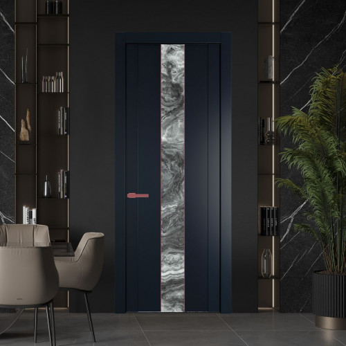 Межкомнатная дверь ProfilDoors 1.9P.O Нэви Блу Атриум серебро молдинг Красный антрацит