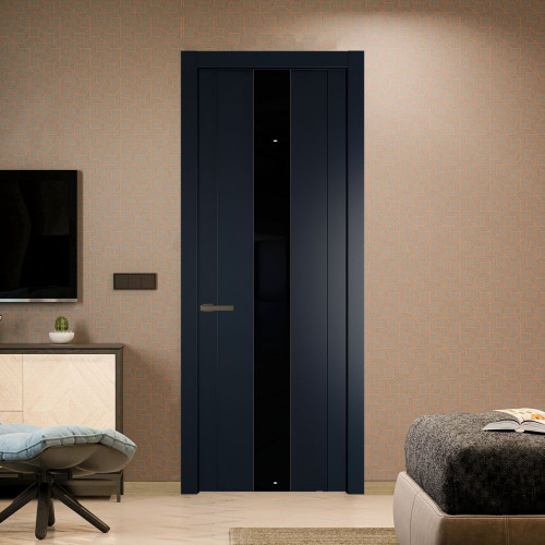 Межкомнатная дверь ProfilDoors 1.9P Нэви Блу Lacobel Черный лак молдинг Деорэ