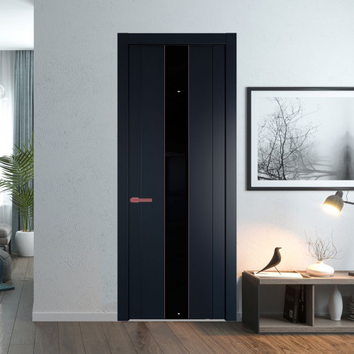 Межкомнатная дверь ProfilDoors 1.9P.O Нэви Блу Lacobel Черный лак молдинг Красный антрацит