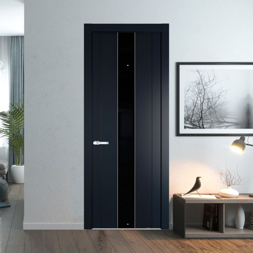 Межкомнатная дверь ProfilDoors 1.9P.O Нэви Блу Lacobel Черный лак молдинг Серебро