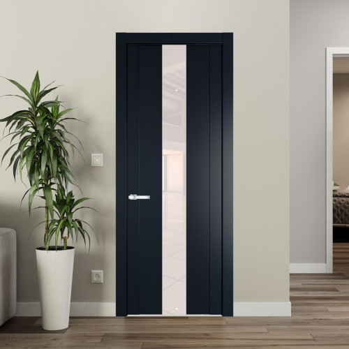 Межкомнатная дверь ProfilDoors 1.9P.O Нэви Блу Lacobel Перламутровый лак молдинг Серебро