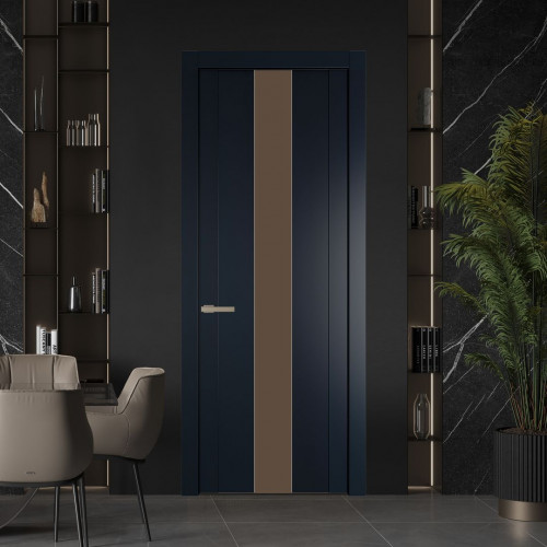 Межкомнатная дверь ProfilDoors 1.9P.O Нэви Блу Монохром гляссе молдинг Никель матовый