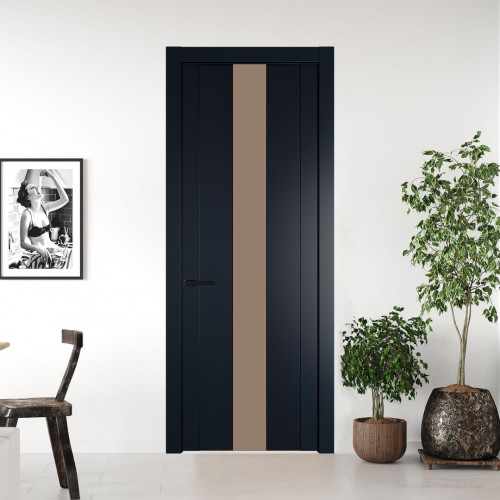 Межкомнатная дверь ProfilDoors 1.9P.O Нэви Блу Монохром капучино молдинг Черный матовый