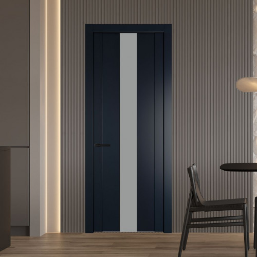 Межкомнатная дверь ProfilDoors 1.9P Нэви Блу Монохром серый молдинг Черный матовый