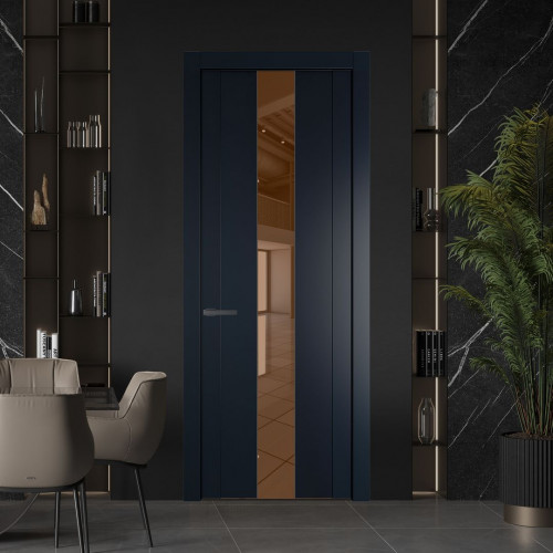 Межкомнатная дверь ProfilDoors 1.9P Нэви Блу Зеркало Bronza молдинг Серая ночь