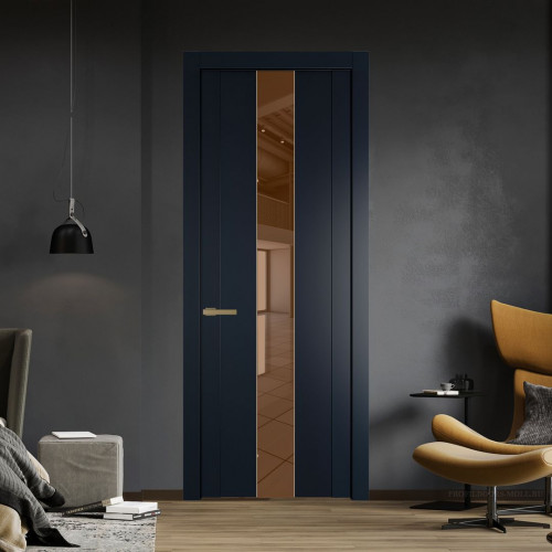 Межкомнатная дверь ProfilDoors 1.9P Нэви Блу Зеркало Bronza молдинг Золото