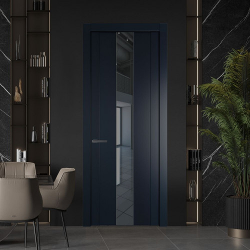 Межкомнатная дверь ProfilDoors 1.9P Нэви Блу Зеркало Grey молдинг Серая ночь