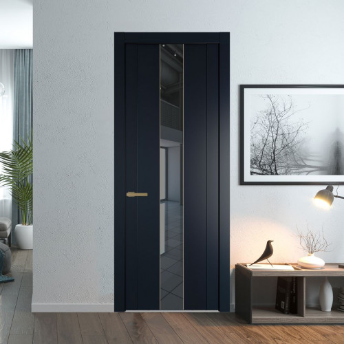 Межкомнатная дверь ProfilDoors 1.9P Нэви Блу Зеркало Grey молдинг Золото