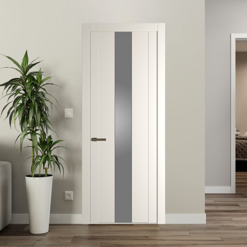 Межкомнатная дверь ProfilDoors 1.9P.O Перламутр белый Lacobel Серебряный лак молдинг Деорэ