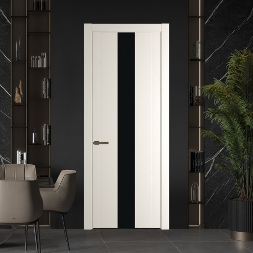 Межкомнатная дверь ProfilDoors 1.9P.O Перламутр белый Монохром черный молдинг Деорэ