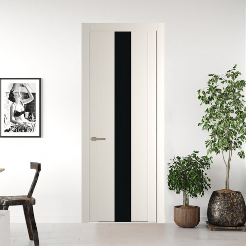 Межкомнатная дверь ProfilDoors 1.9P Перламутр белый Монохром черный молдинг Никель матовый