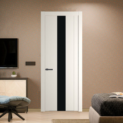 Межкомнатная дверь ProfilDoors 1.9P Перламутр белый Монохром черный молдинг Серая ночь